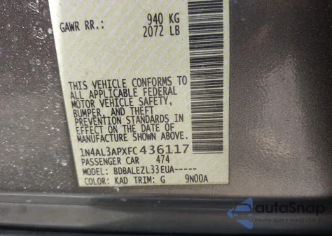 2015 Nissan Altima 2.5 S z USA, uszkodzony, nr VIN 1N4AL3APXFC436117